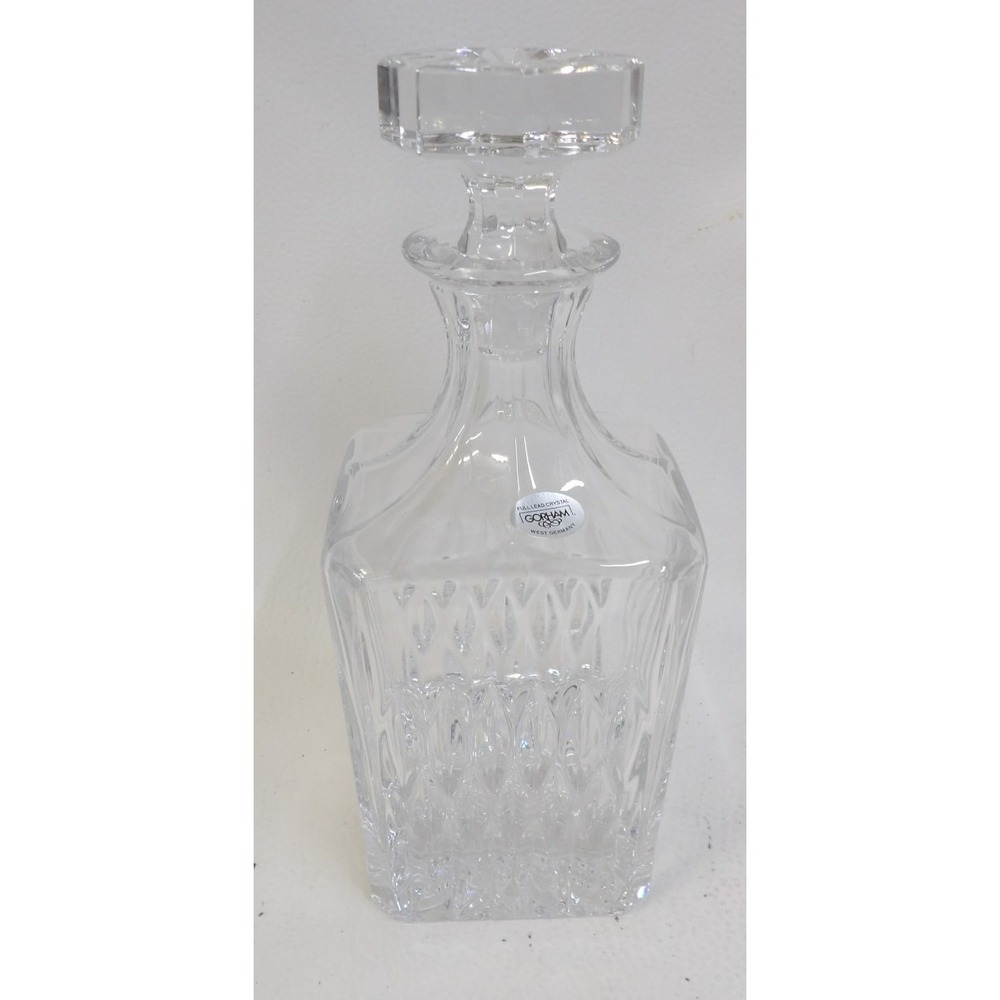 Gorham Full Lead Crystal Decanter Square West Germany Vintage Diamond Cut 10in